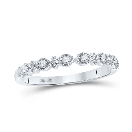 10k White Gold Womens Round Diamond Stackable Band Ring 1/10 Cttw