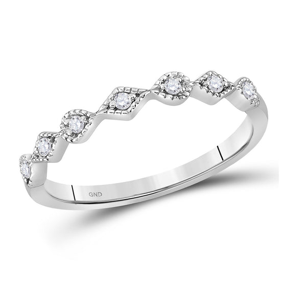 10k White Gold Womens Round Diamond Stackable Band Ring 1/10 Cttw