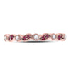 10k Rose Gold Womens Round Ruby Diamond Marquise Dot Stackable Band Ring 1/8 Cttw