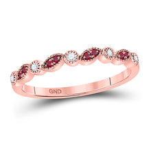  10k Rose Gold Womens Round Ruby Diamond Marquise Dot Stackable Band Ring 1/8 Cttw