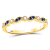 10k Yellow Gold Womens Round Blue Sapphire Diamond Stackable Band Ring 1/10 Cttw