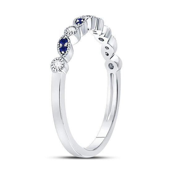 10k White Gold Womens Round Blue Sapphire Diamond Stackable Band Ring 1/10 Cttw
