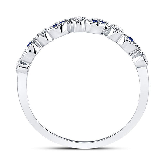 10k White Gold Womens Round Blue Sapphire Diamond Stackable Band Ring 1/10 Cttw