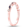 10k Rose Gold Womens Round Blue Sapphire Diamond Stackable Band Ring 1/10 Cttw