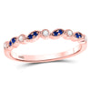 10k Rose Gold Womens Round Blue Sapphire Diamond Stackable Band Ring 1/10 Cttw