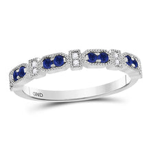  10k White Gold Womens Round Blue Sapphire Diamond Stackable Band Ring 1/4 Cttw