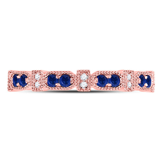 10k Rose Gold Womens Round Blue Sapphire Diamond Stackable Band Ring 1/4 Cttw