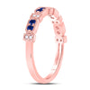 10k Rose Gold Womens Round Blue Sapphire Diamond Stackable Band Ring 1/4 Cttw