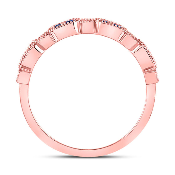 10k Rose Gold Womens Round Blue Sapphire Diamond Stackable Band Ring 1/4 Cttw