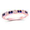 10k Rose Gold Womens Round Blue Sapphire Diamond Stackable Band Ring 1/4 Cttw