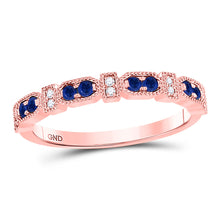  10k Rose Gold Womens Round Blue Sapphire Diamond Stackable Band Ring 1/4 Cttw