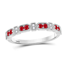  10k White Gold Womens Round Ruby Diamond Stackable Band Ring 1/4 Cttw