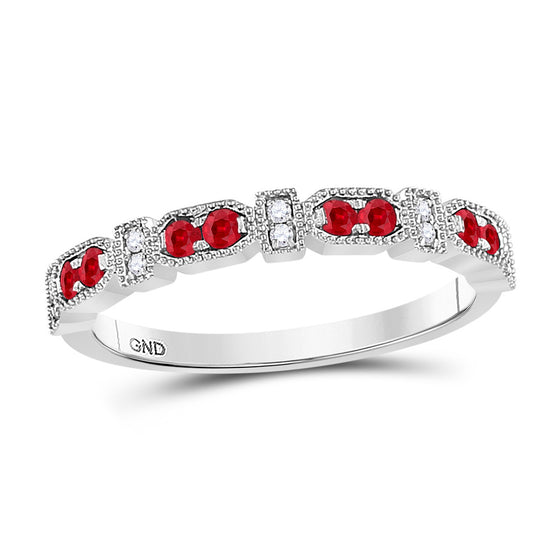 10k White Gold Womens Round Ruby Diamond Stackable Band Ring 1/4 Cttw