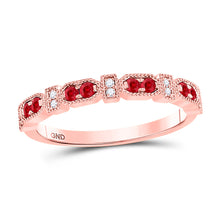  10k Rose Gold Womens Round Ruby Diamond Stackable Band Ring 1/4 Cttw