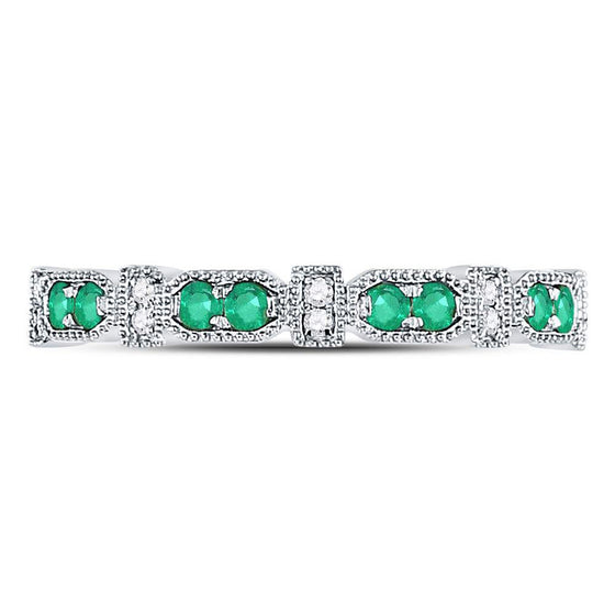 10k White Gold Womens Round Emerald Diamond Stackable Band Ring 1/4 Cttw