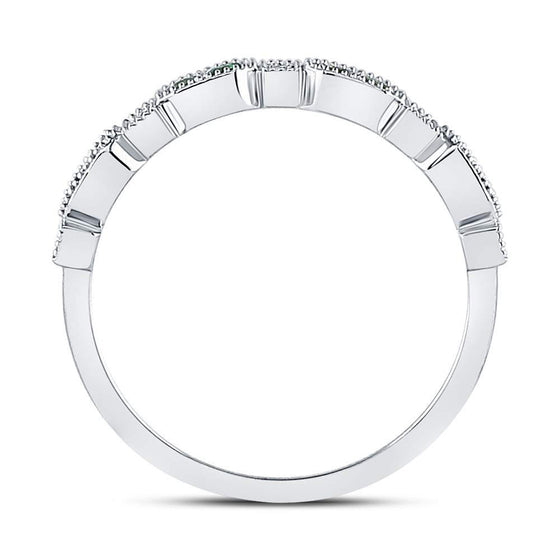 10k White Gold Womens Round Emerald Diamond Stackable Band Ring 1/4 Cttw