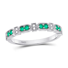  10k White Gold Womens Round Emerald Diamond Stackable Band Ring 1/4 Cttw