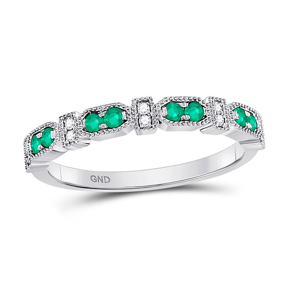 10k White Gold Womens Round Emerald Diamond Stackable Band Ring 1/4 Cttw