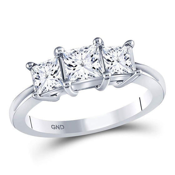 14k White Gold Princess Diamond 3-stone Bridal Wedding Engagement Ring 1-1/2 Cttw