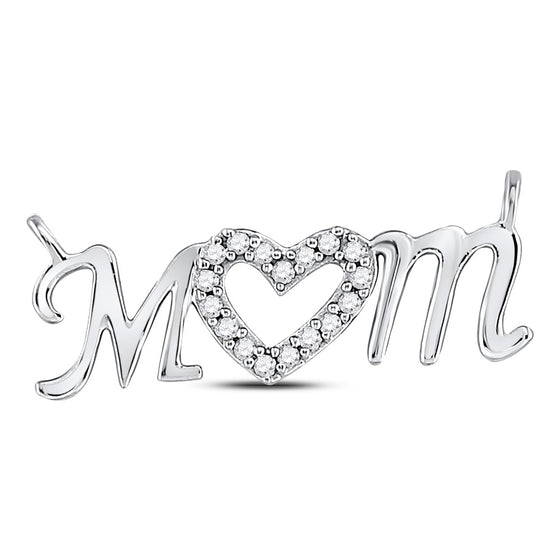 10k White Gold Womens Round Diamond Mom Heart Pendant 1/10 Cttw