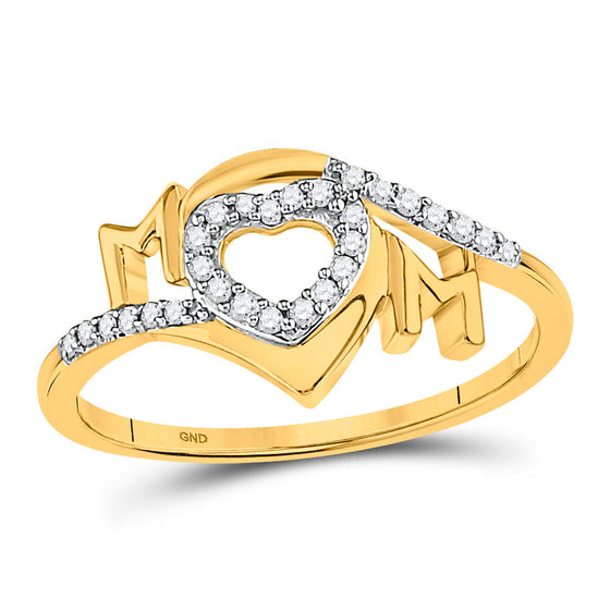 10k Yellow Gold Womens Round Diamond Heart Mom Ring 1/8 Cttw