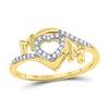 10k Yellow Gold Womens Round Diamond Heart Mom Ring 1/8 Cttw