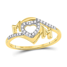  10k Yellow Gold Womens Round Diamond Heart Mom Ring 1/8 Cttw