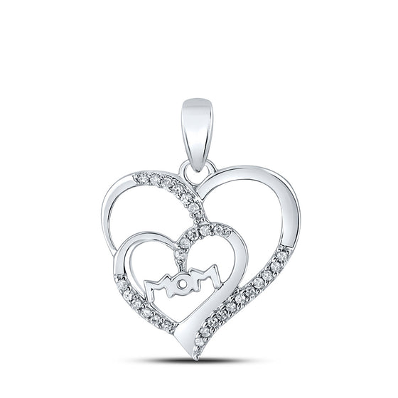 Sterling Silver Womens Round Diamond Mom Heart Pendant 1/8 Cttw