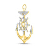 10k Yellow Gold Mens Round Diamond Anchor Wheel Nautical Charm Pendant 1-1/5 Cttw