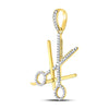 10k Yellow Gold Mens Round Diamond Barber Scissors Charm Pendant 1/2 Cttw