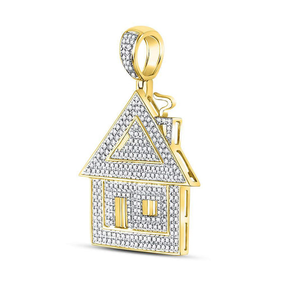 10k Yellow Gold Mens Round Diamond Trap House Charm Pendant 3/4 Cttw
