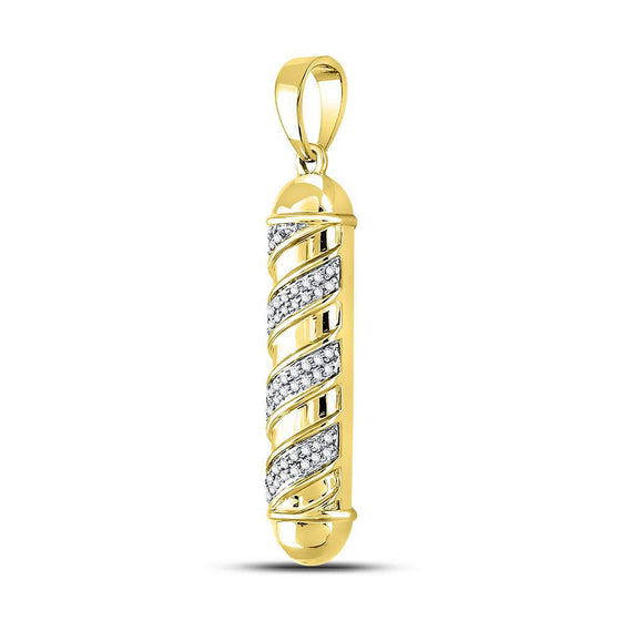 10k Yellow Gold Mens Round Diamond Barber Pole Charm Pendant 1/8 Cttw