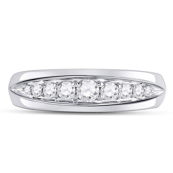 14k White Gold Mens Round Diamond Single Row Band Ring 1/2 Cttw