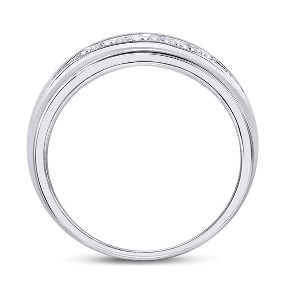 14k White Gold Mens Round Diamond Single Row Band Ring 1/2 Cttw