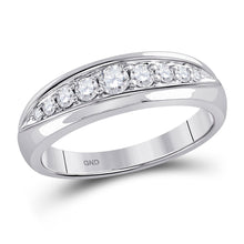  14k White Gold Mens Round Diamond Single Row Band Ring 1/2 Cttw