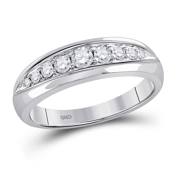 14k White Gold Mens Round Diamond Single Row Band Ring 1/2 Cttw