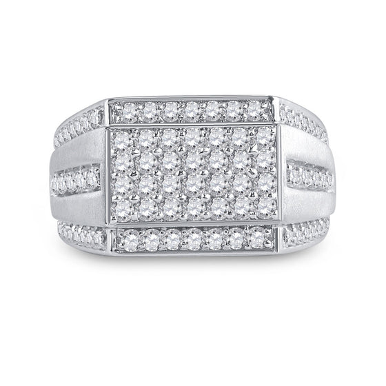 10k White Gold Mens Round Diamond Cluster Ring 1-1/4 Cttw