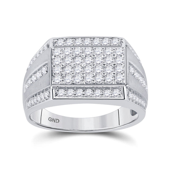 10k White Gold Mens Round Diamond Cluster Ring 1-1/4 Cttw