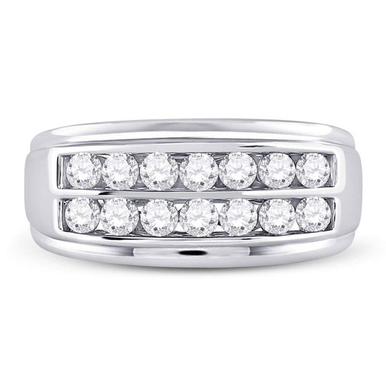 14k White Gold Mens Round Diamond Double Row Band Ring 1 Cttw