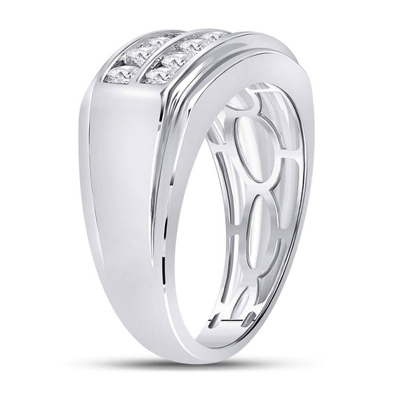 14k White Gold Mens Round Diamond Double Row Band Ring 1 Cttw