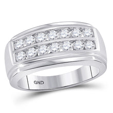  14k White Gold Mens Round Diamond Double Row Band Ring 1 Cttw