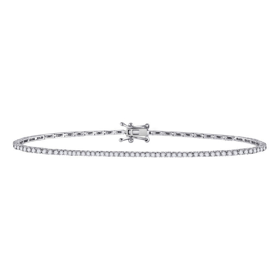 14k White Gold Womens Round Diamond Single Row Tennis Bracelet 1 Cttw