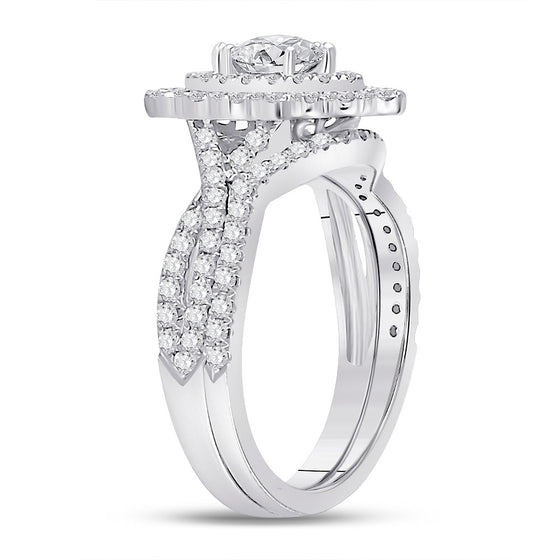 14k White Gold Marquise Diamond Halo Bridal Wedding Ring Band Set 1-7/8 Cttw