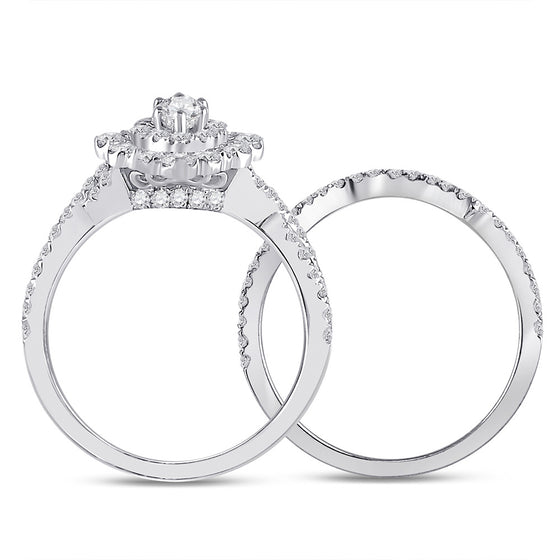 14k White Gold Marquise Diamond Halo Bridal Wedding Ring Band Set 1-7/8 Cttw