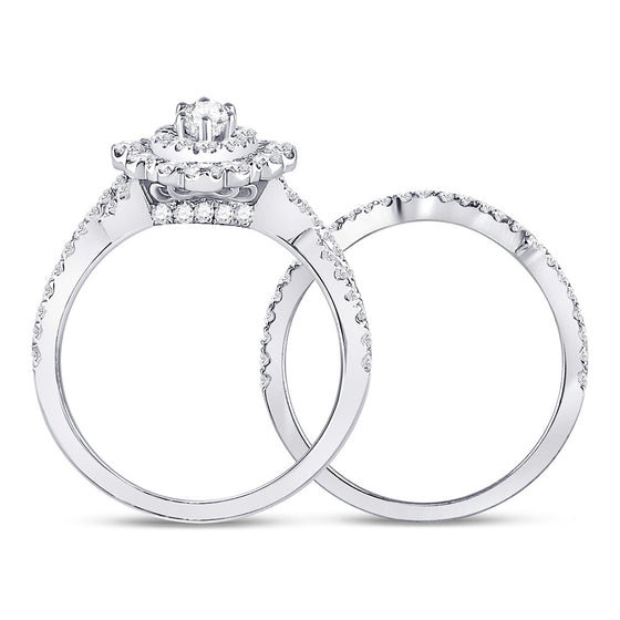14k White Gold Marquise Diamond Halo Bridal Wedding Ring Band Set 1-7/8 Cttw