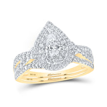  14k Yellow Gold Pear Diamond Bridal Wedding Ring Band Set 1 Cttw