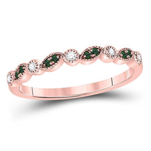  10k Rose Gold Womens Round Emerald Diamond Stackable Band Ring 1/10 Cttw
