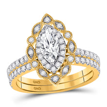  14k Yellow Gold Marquise Diamond Bridal Wedding Ring Band Set 1-1/4 Cttw