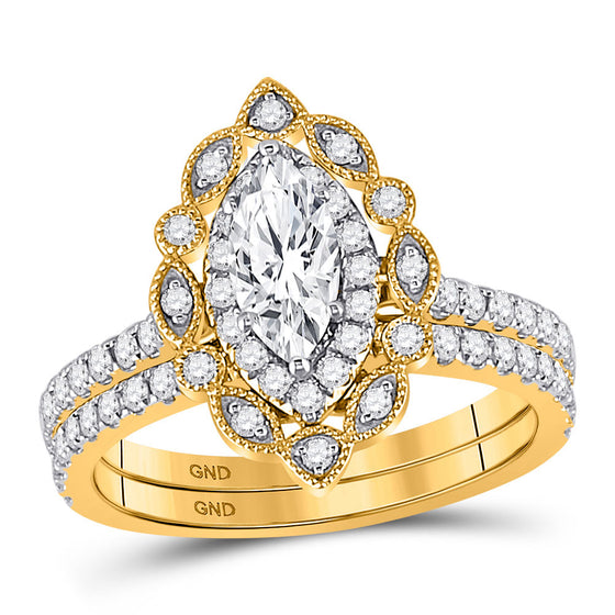 14k Yellow Gold Marquise Diamond Bridal Wedding Ring Band Set 1-1/4 Cttw