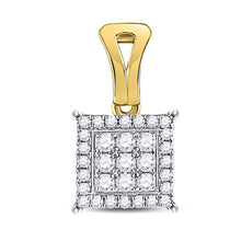  14k Yellow Gold Womens Round Diamond Square Cluster Pendant 1/4 Cttw